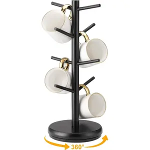 Coffee Mug Tree, 360? Rotated Mug Holder with 8 Hooks, Wooden Coffee Cup Holder Rack Stand Accessories for Countertop Kitchen Decor Organizer