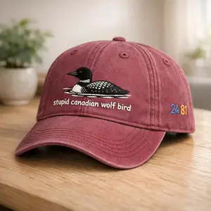 Stupid Canadian Wolf Bird Embroidered Baseball Cap Funny Loon Dad Hat Adjustable Vintage Style Hockey Fan Gift Aesthetic Cotton