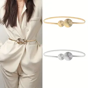 Western Exaggerated Round Belt with Elastic Golden Decoration Skirt Paired with Dress Waist belt for Ladies