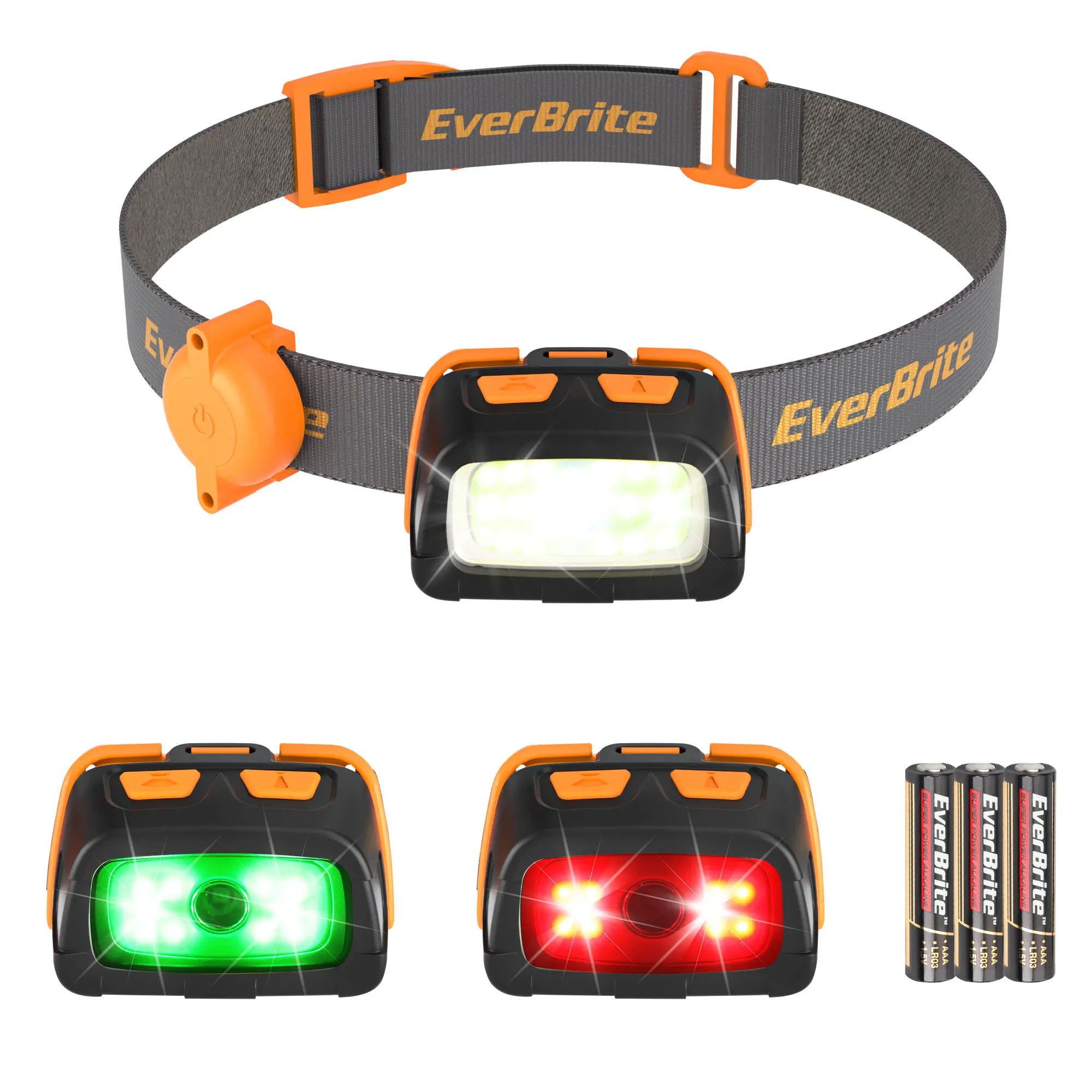 #fathersdaygift EverBrite Headlamp, 300 Lumens Head Lamp for Adults, 7 Modes with White/Red/Green Light, 30°Adjustable LED Headlight for Camping, Running, Hunting, 3 AAA Batteries Included