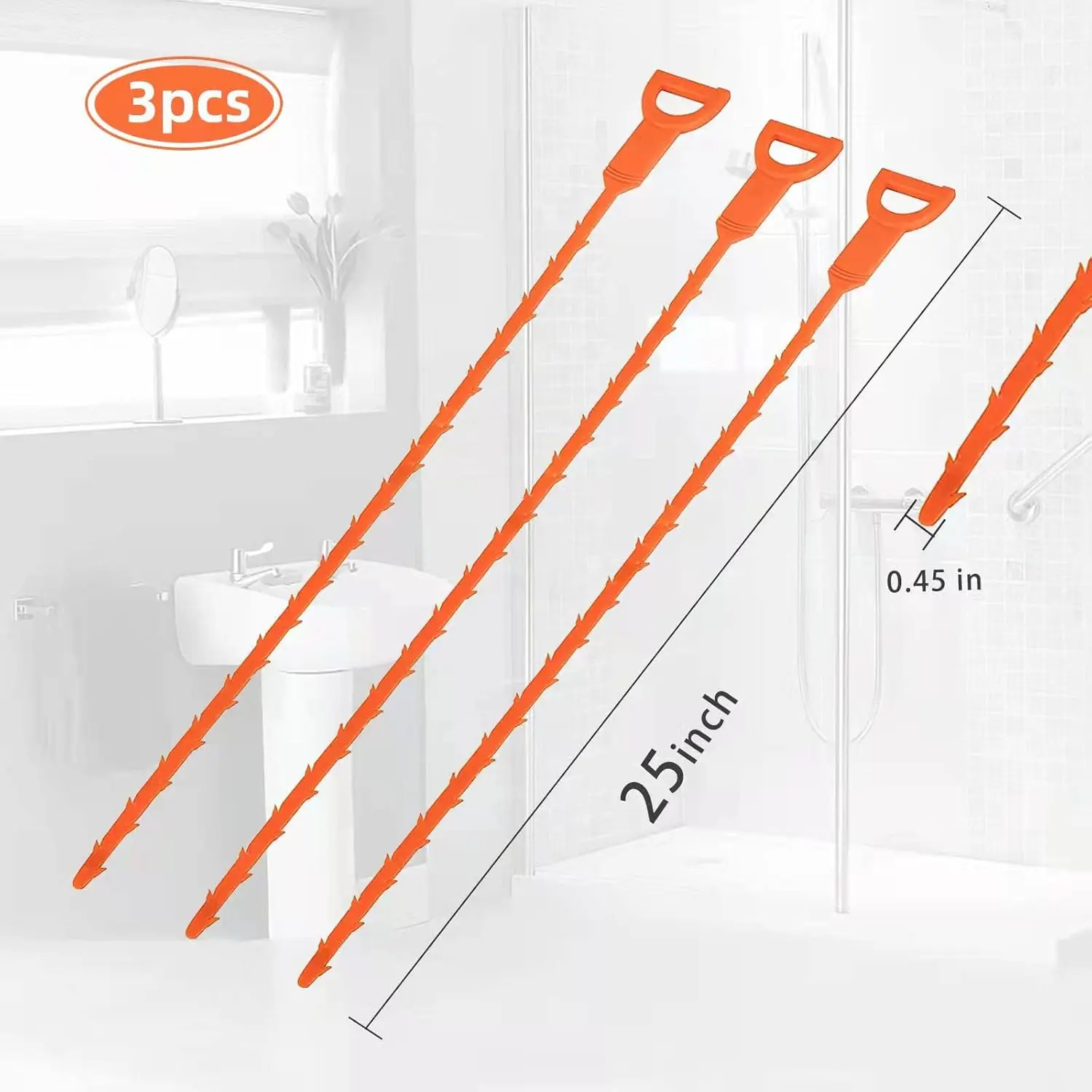 3 Pack Barbed Drain Clog Remover Tool, Flexible Hair Drain Cleaner Snake, Reusable Plumbing Dredge Stick for Bathroom Kitchen Sink Tub Shower Floor Drain, Chemical-Free Pipe Auger for Clogged Drains