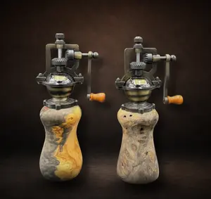 Handmade Wooden Salt or Peppermill – Antique Style Crack Mechanism