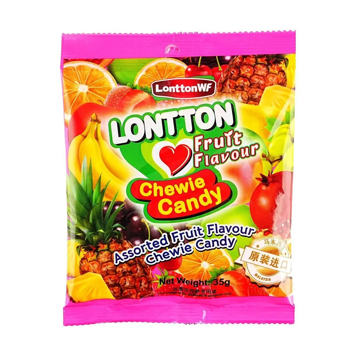 LONTTON WF Malaysian Mixed Fruit Flavored Gummy Candy - 35g Chewy & Delicious Snack