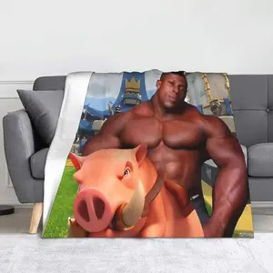 Hog Rider Gaming Funny Pig Throw Blanket, Black Muscle Hog Flannel Art, Cozy Couch Throw for Gaming Room, Car Seat, Bed, Dorm Lounge, Meme Style Decor, Birthday Gift for Game Fans, Teens, and Daily Sofa Rest Accent
