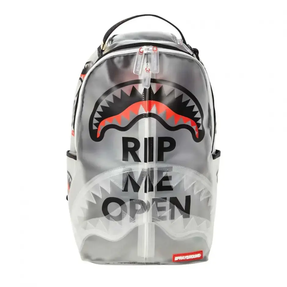 SprayGround Rip Me Open Clear Backpacks, Multiple Colors Available, Transparent Mesh Splicing Stadium Gym Travel Personal Item Bookbag for Boys