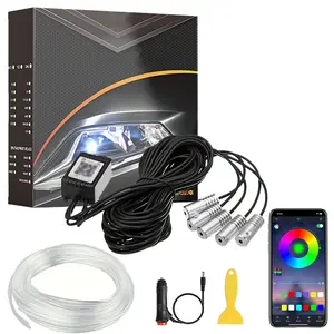 Indoor Car LED Light Strip, APP Control, 5-In-1 RGB 16m Colors, Plastic Side Emitting Cable, Fiber Optic Lighting for Home & Car Decor