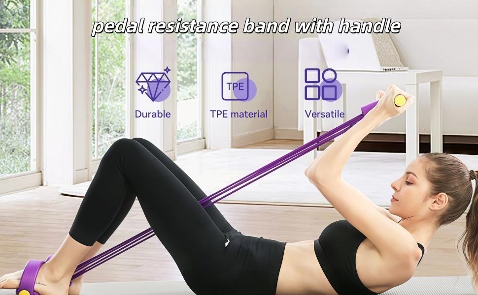 Pedal Elastic Rope,Foot Pedal Multifunctional Resistance Band,8-Tube Elastic Sit-Up Exercise Equipment, Fitness Yoga Strength Training