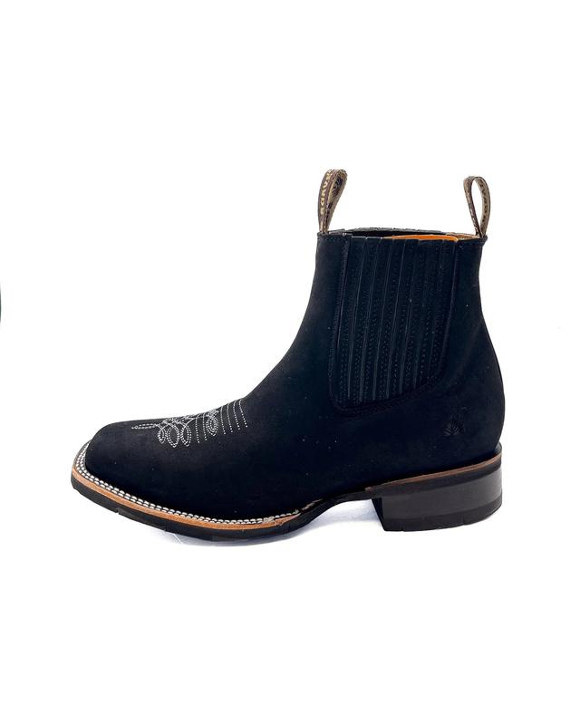 Handcrafted Men's Cowboy Ankle Boots/ Chelsea Boots Square toe/ Square Toe Half Boots Botines Vaqueros Charro Black