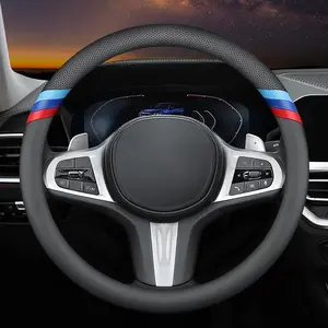Nappa Leather Slim Fashion Steering Wheel Cover for BMW Steering Wheel Cover Interior Modification (Black)