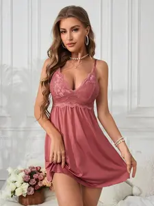 Ember x FairyFlirt Women's Spliced Lace Cami Sleep Dress Pajama Dress