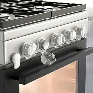 3pcs Clear Stove Knob Covers - Youngsters Safety, Fireproof & Heat Resistant, Fit for Gas Ovens & Stoves, Durable Plastic with Easy Snap Fasteners, Stove Safety Accessory | Functional Safety Gear | Flameproof Material, Stove Top Protectors