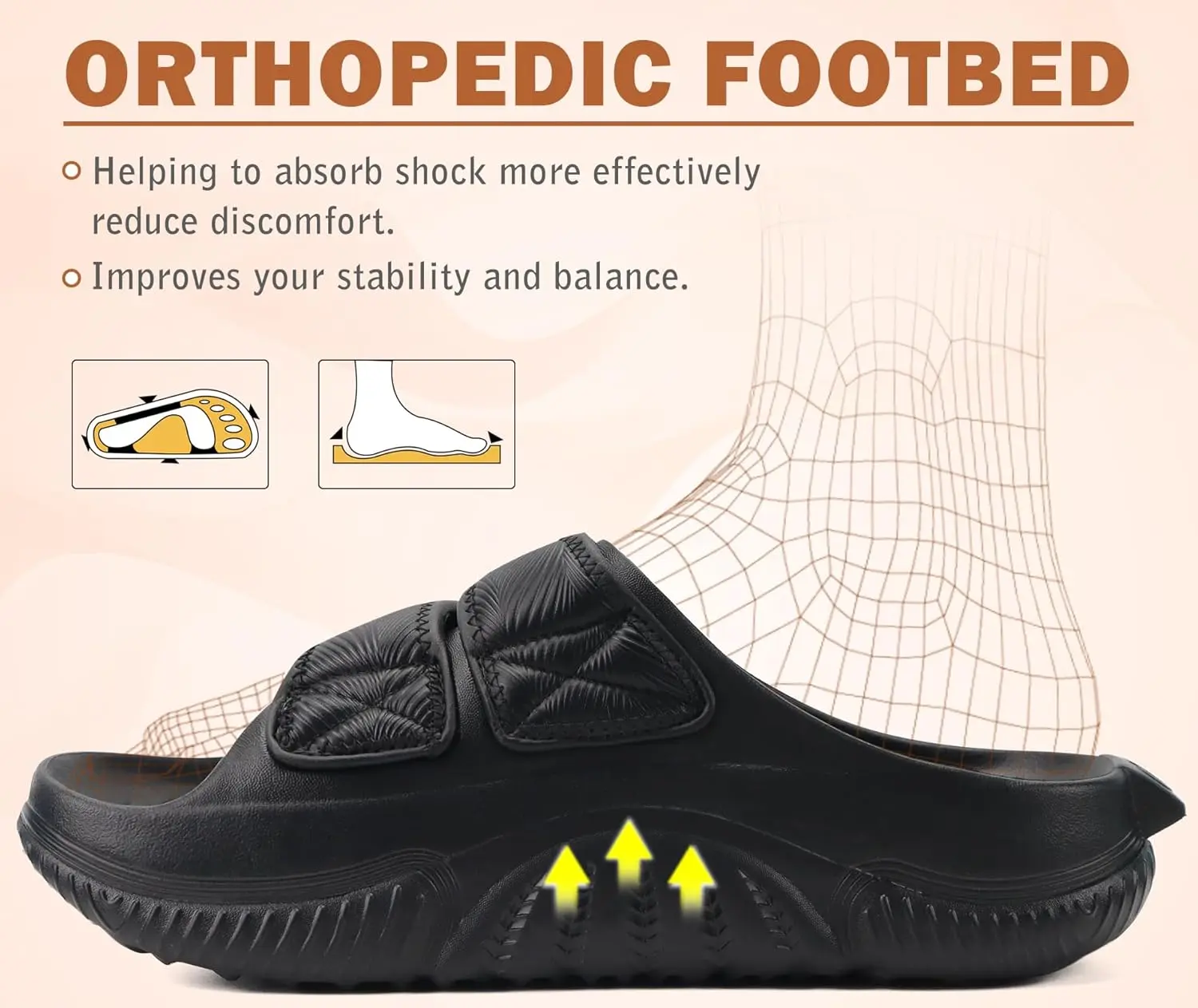 Men\'s Black&White Recovery Sandals Orthopaedic Walking Slides Adjustable Thick Milos Orthotic Men main image 2