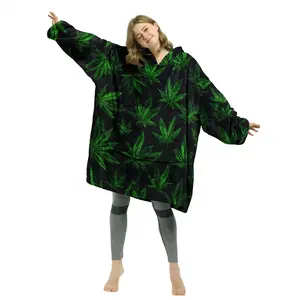 hoodie blanket，Wearable Blanket，Hooded Blanket, Wearable Leaf Print Hoodie Blanket, Soft Flannel Digital Printed Throw, Soft Warm Blanket, Sofa Cover, Home Leisure, Air Conditioning，Christmas Gift,Valentine's Day gift