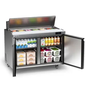 Coolake 48''W 2 Door Commercial Salad Sandwich Prep Table Refrigerator, Stainless Steel 13.5 Cu.ft Counter Fan Cooling Refrigerator with 12 Pans