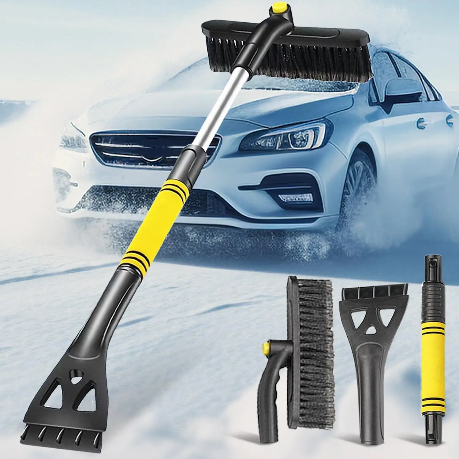 32" Snow Brush and Ice Scrapers for Car Windshield, Extendable Car Snow Accessories with Foam Grip, Brush Supports 360 Degree Rotation, Car Winter Removal Tool for Cars, Trucks, SUVs