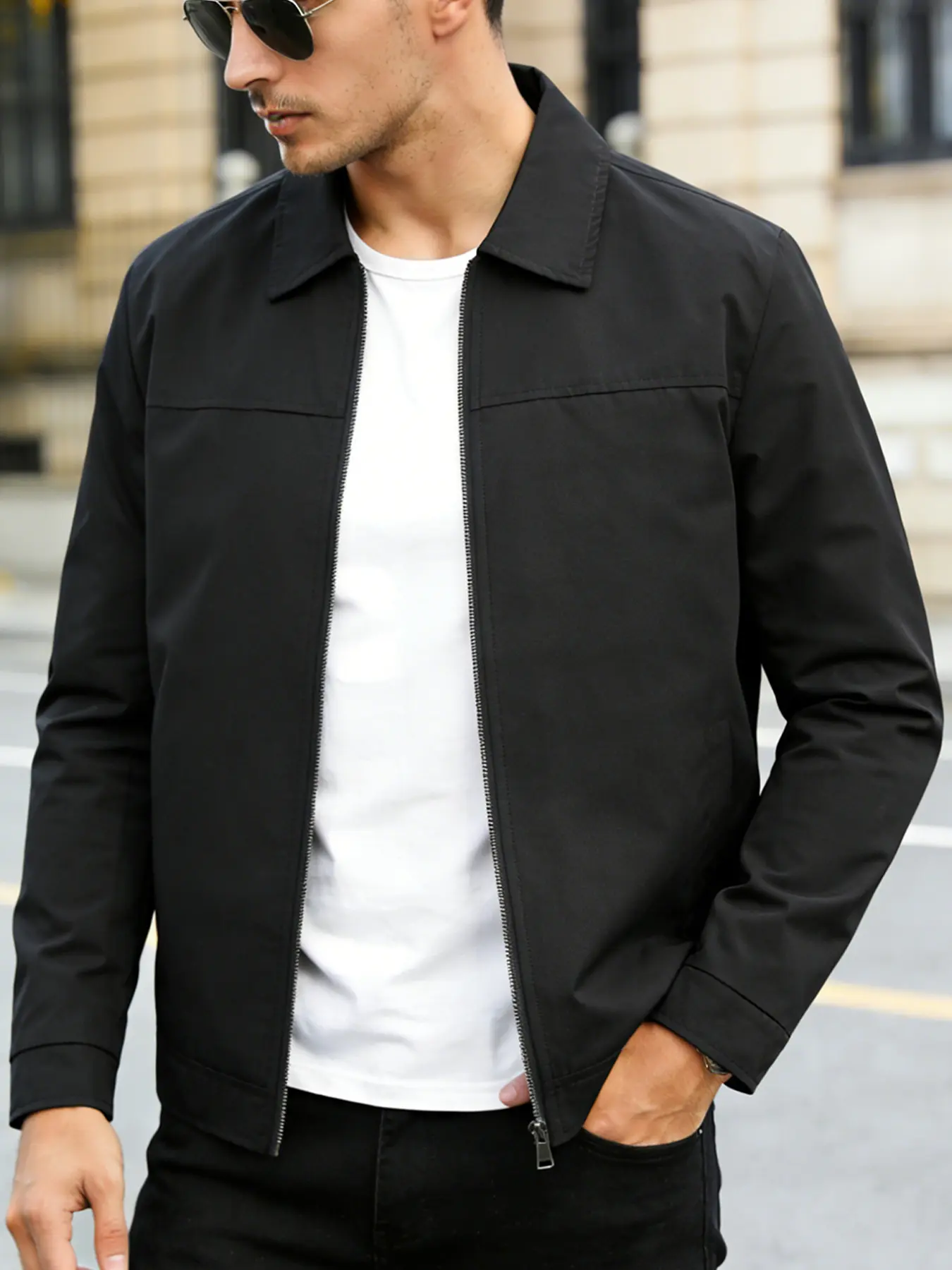 Men's casual jacket, 100% polyester fiber, zipper closure - lapel design, atmospheric light business style jacket, easy to maintain fabric, machine washable, suitable for daily outings, sports and leisure, and formal wear - Spring and Autumn seasons