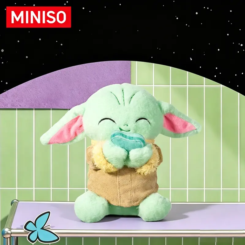 MINISO Star Wars The Mandalorian Grogu Sitting Plush with Macaron, Cute Stuffed Figure Made of Soft Polyester Blend Fabric, Adorable Cartoon Collectible Toy, Perfect Home Decor & Sweet Gift for Star Wars Fans and Plush Lovers