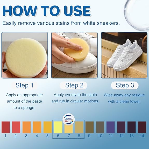 White Shoe Cleaner Cream, Rinse-Free Stain Remover Paste for Sneakers & Soles, Multi-Functional No-Wash Cleaning Kit with Sponge ((210g / 7.4oz, 1PC))