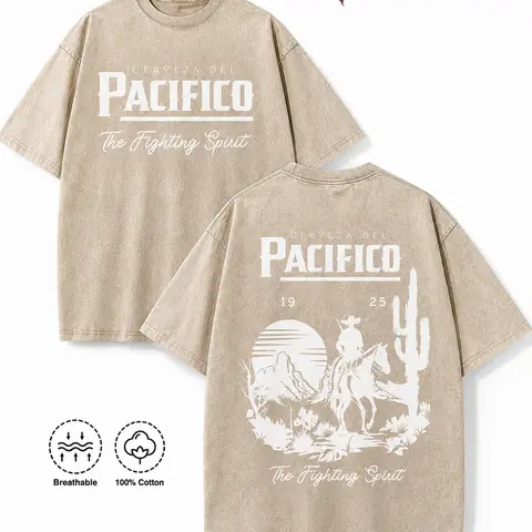 Vintage Acid Wash Desert Cowboy Graphic Tee A Comfortable Summer Gift Western Aesthetic Streetwear Y2K Clothing Men T-Shirt short sleeve