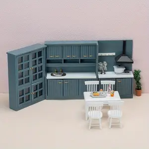 Miniature Wooden Dining Set in 1/12 Scale, Including a Table And Chairs, Perfect for Kitchen Displays And Photography Props