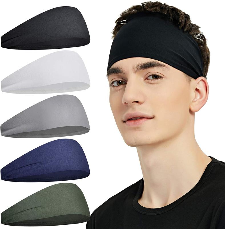 Sports Headbands for Men (5 Pack) - Moisture Wicking Workout Headband, Headbands for Men & Women | Sweat-Wicking, Secure Fit, Adjustable - Ideal for Running, Fitness, Basketball & Tennis