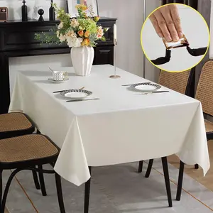 SASTYBALE Vinyl Tablecloth with Flannel Backing Waterproof Oil-Proof Plastic Tablecloths for Rectangle Tables, Wipeable PVC Table Cloths for Kitchen Dining Indoor Outdoor (Off White, 60 x 84 Inch)