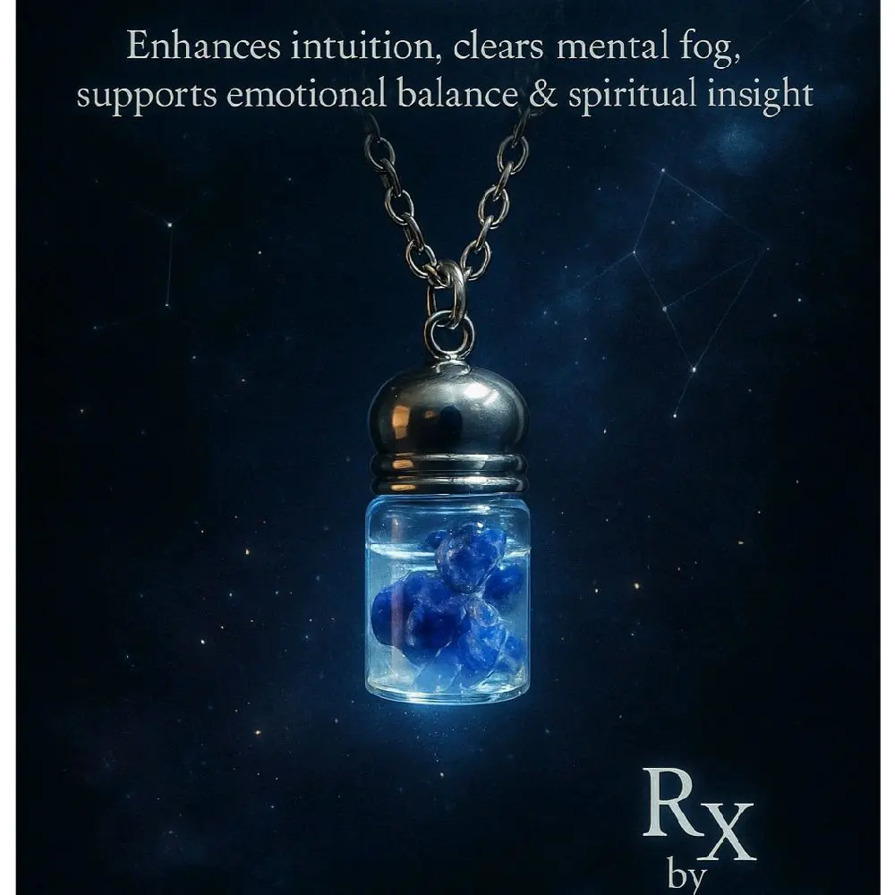 Sodalite Moon Water Pendant - Glass Bottle with Beautiful Sodalite Chips, Real Moon Water Made 4/2025 and Chained Necklace