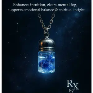 Sodalite Moon Water Pendant - Glass Bottle with Beautiful Sodalite Chips, Real Moon Water Made 4/2025 and Chained Necklace