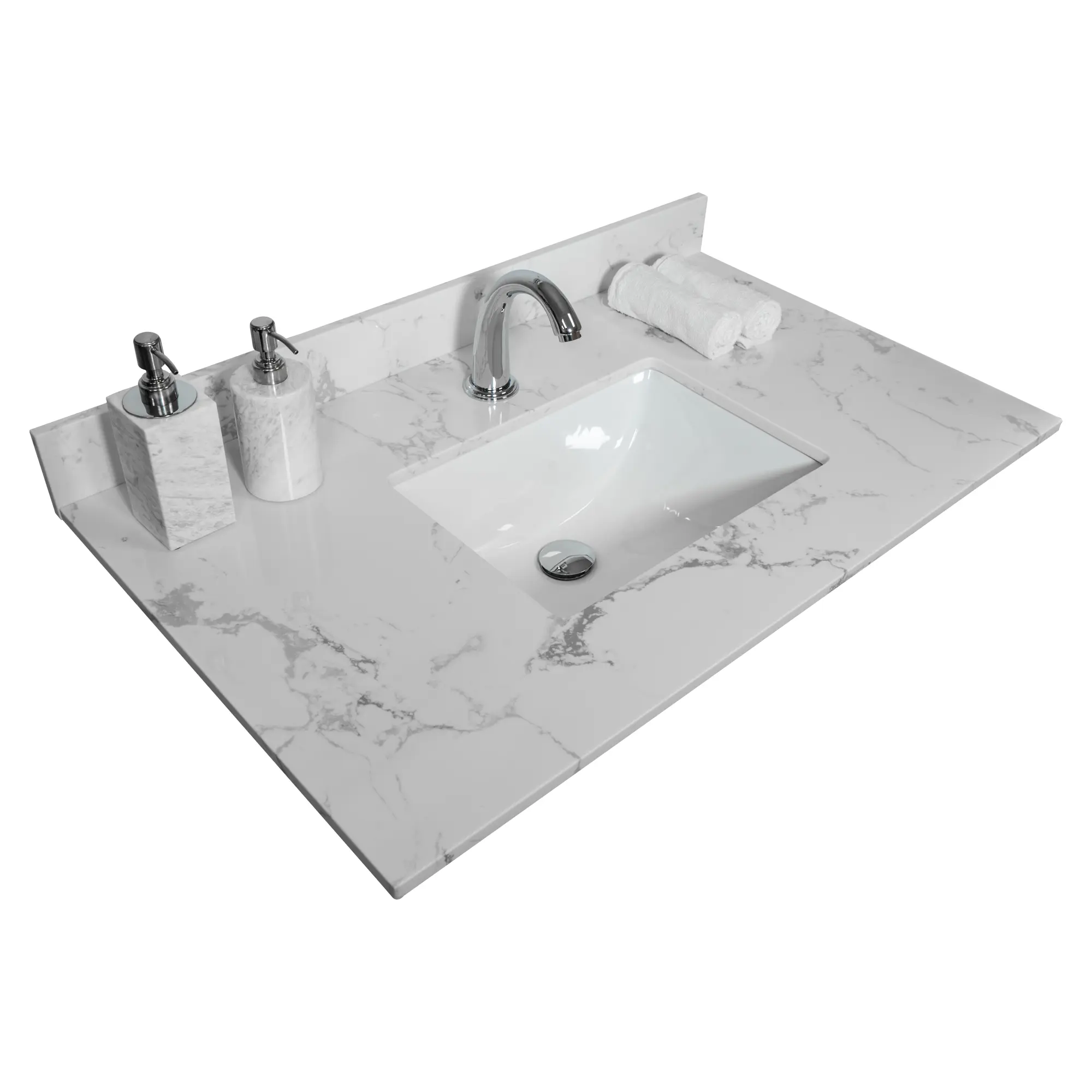 YYDS Montary Classic Rectangle Engineered Stone Carrara Marble Bathroom Vanity Top (31x22x0.75in, Polished Edges) with Undermount Ceramic Sink, Safety Overflow Hole, Single Faucet Hole, Backsplash, Assembly Required
