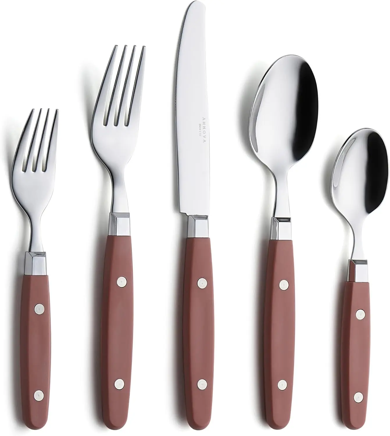 Silverware Set, Retro/Rivet Colorful Stainless Steel Tableware Kitchen Flatware Set Utensils, Includes Dinner , Forks, Spoons, Salad Forks & Dessert Spoons (Brown, 20 count)