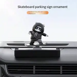 Car Skateboard Bear Slide Ornament, Cartoon Moving Bear Dashboard Decoration, New Car Decor Accessory, Cute Animal Design, Car Interior Decoration, Car Desktop Decor