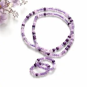 Purple Rain Seed Bead 2-Piece Bracelet and Ring Set