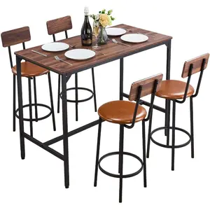 VEVOR Bar Table and Chairs Set, 3PCS 47.2 Bars Tables Set with Rounded Edge Design, Rectangular Pub Table with Two Stools for Office Desk, Breakfast Corner, Mini Bars, Walnut Color, BlackVEVOR Super Brand Day