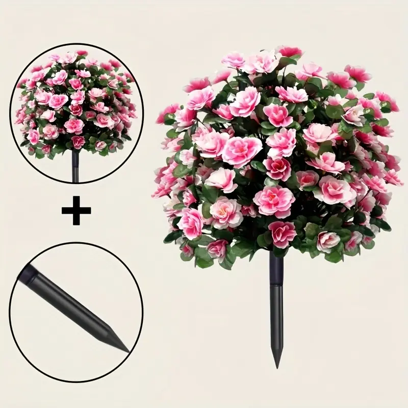 High Quality Artificial Azalea Flowers for Garden Decoration Fake Floral Decor Realistic Silk Azalea Blooms with Strong Metal Stems for Ground Insertion in Yard Patio and Outdoor Spaces Fake Flowers Outdoor