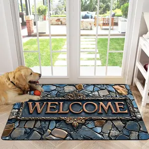 Welcome Letter Pattern Door Mat, Non-slip Soft Floor Mat, Rectangle Home Decorative Carpet for Living Room Bedroom Kitchen Study Room