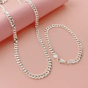 Flat Cuban Curb Chain Gift for Men Women 925 Silver plated Fashion Jewelry Best Birthday Christmas Thanksgiving Present