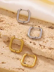 2pcs exquisite and fashionable stainless steel minimalist style ring earrings, perfect for daily commuting and a thoughtful gift, Fashionable jewelry accessories