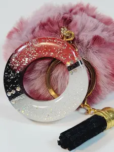 Resin Keychain - Letter O Red-Black-White Trinidad color