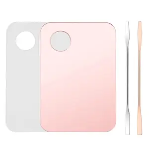 4 Pcs Makeup Mixing Tray Makeup Palette with Makeup Spatula Makeup Mixing Palette Foundation Palette for Eye Shadow Lipsticks Nail Art Beauty Salon (Pink and Transparent)