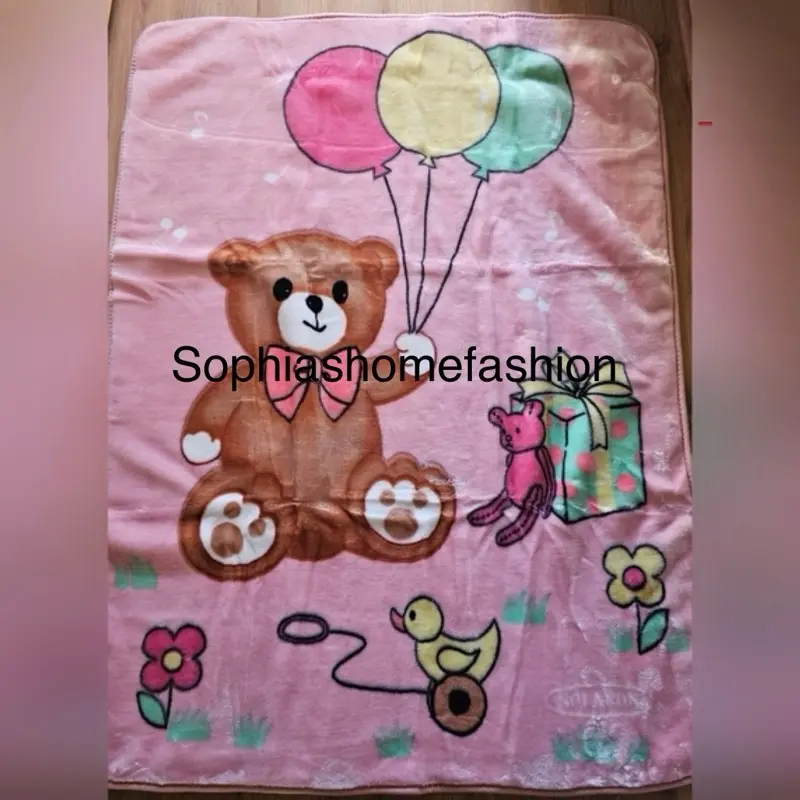 Pink teddy bear plush blanket