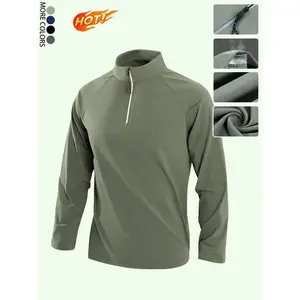 Men's Half-Zip Quick-Dry Long Sleeve T-Shirt, Moisture-Wicking & Sun Protection, UV Upf SPF Performance Tee for Gym & Outdoor Activities