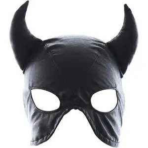 Leather breathable bull face mask adjustable masquerade hood full face head mask for women men costume halloween party