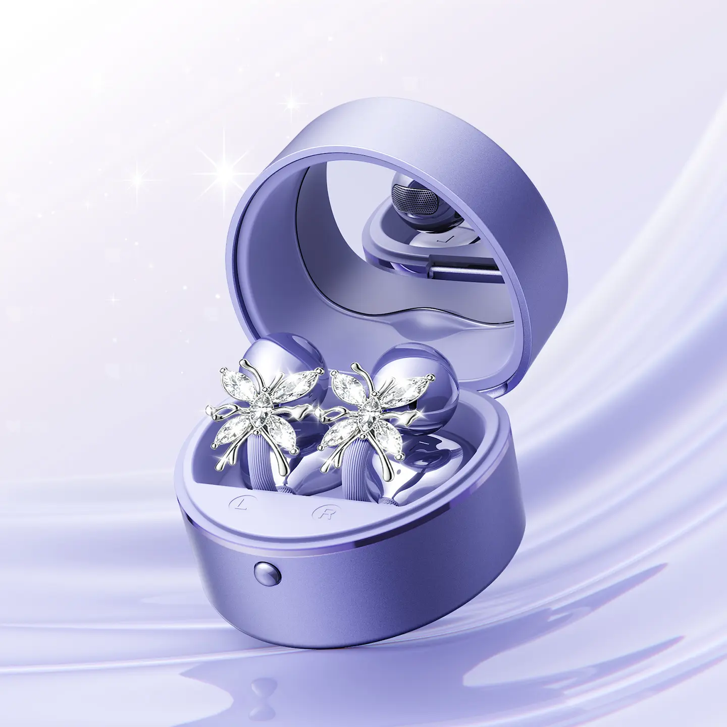 CHENRUIDA M186 Heart-Shaped Bluetooth Open-Ear Ear Hook Wireless Headset - Portable Makeup Mirror Design, Ultra-Comfortable Audio Device, Long Battery Life, Daily Water-Resistant, Charging Function, Ideal for Gifts & Daily Commutes
