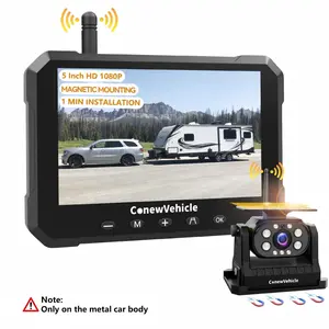 ConewVehicle Magnetic Solar Wireless Backup Camera for Truck, 5 Inch No-Drill Installation RV Backup Camera, 1080P Rear View Camera 150° Wide Angle, 24hrs Battery Life, 2.4Hz Signal, Night Vision, RVs, Trailers
