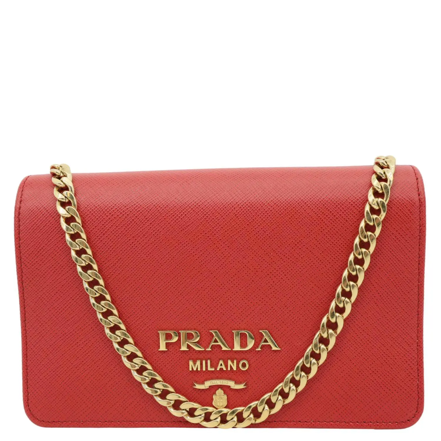 Pre-owned PRADA Leather Crossbody Bags Chain Flap Saffiano Crossbody Bag Red