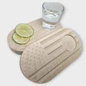 American Flag Shot Board - Handmade Wood Mini Charcuterie for Tequila or Vodka - Patriotic Gift - USA Home Bar Decor - Party Drink Tray - Tableware, Coasters