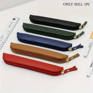 Creative Solid Color Leather Pen Bag Simple Leather Zipper Stationery Bag Signature Pen Storage Stationery Box