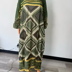 Elegant Geometric Print Maxi Kaftan Dress