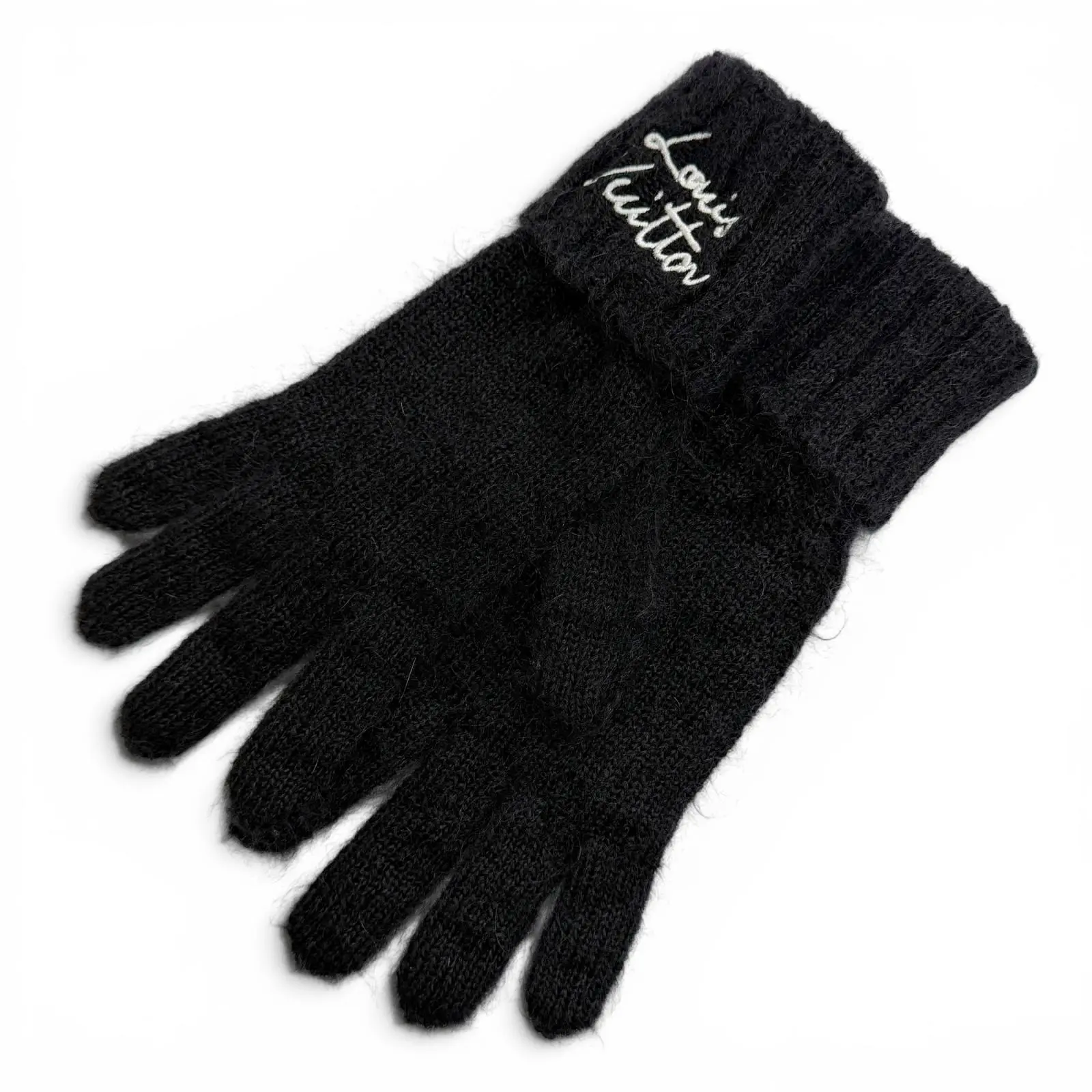 Pre-owned Louis Vuitton Wool Small Leather Goods LV Script Logo Mohair Blend Gloves
