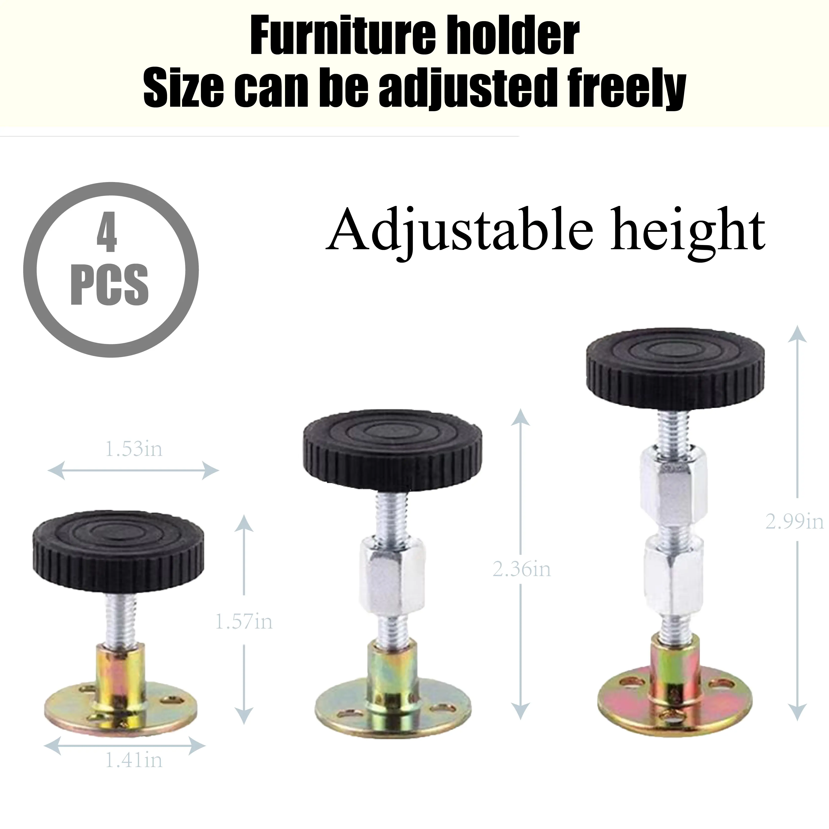 4-Pieces Screw-In Bed Frame Fixers, Adjustable Height Anti-Shake Headboard Support Clamps with Anti-Slip Top, No-Drilling Wall-Mounted Stabilizers for Stability Enhancement